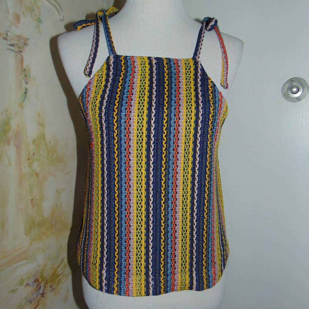 Madewell Texture & Thread Blue Tie Shoulder Crochet Tank Top Womens Striped S
